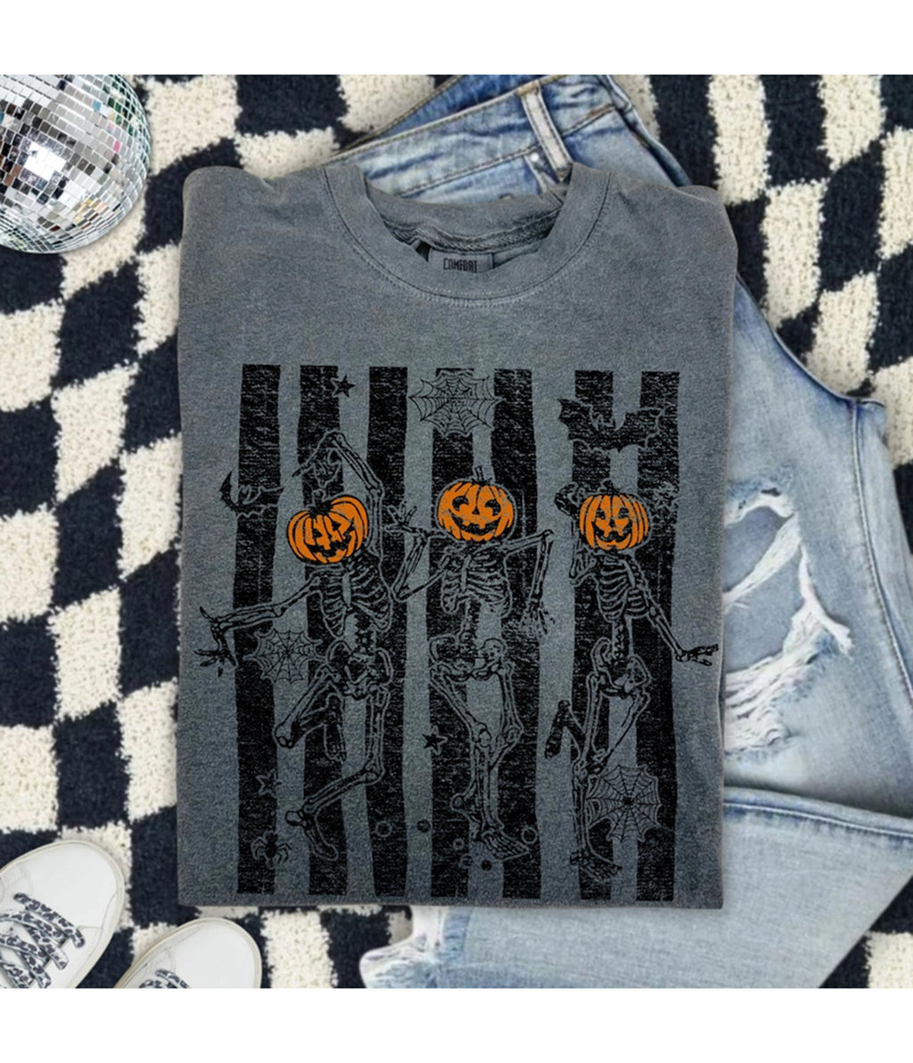 Charcoal Pumpkin Head Skeleton Graphic Sweatshirt