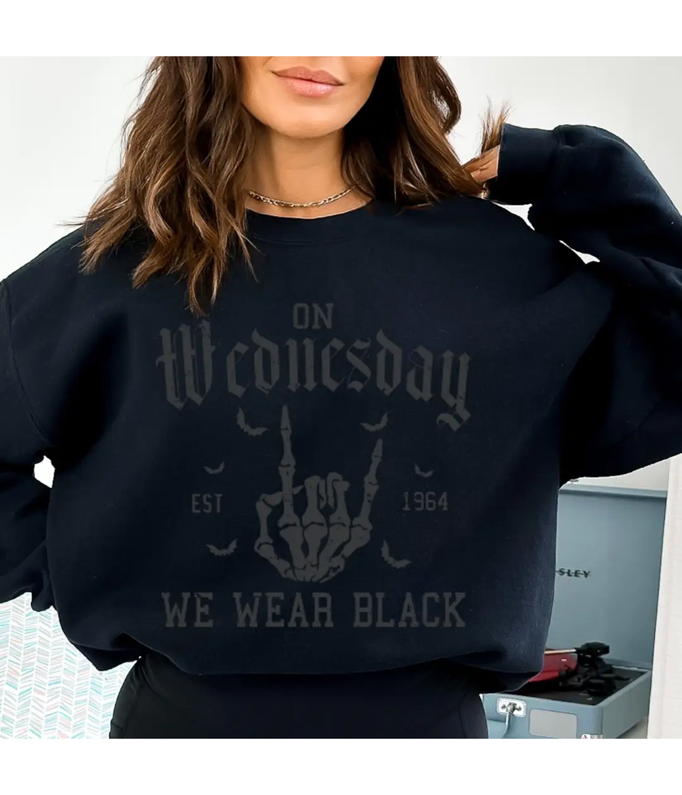 Black On Wednesday We Wear Black Graphic Sweatshirt