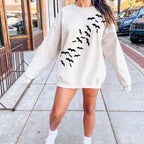 Ivory Halloween & Bats Print Graphic Sweatshirt