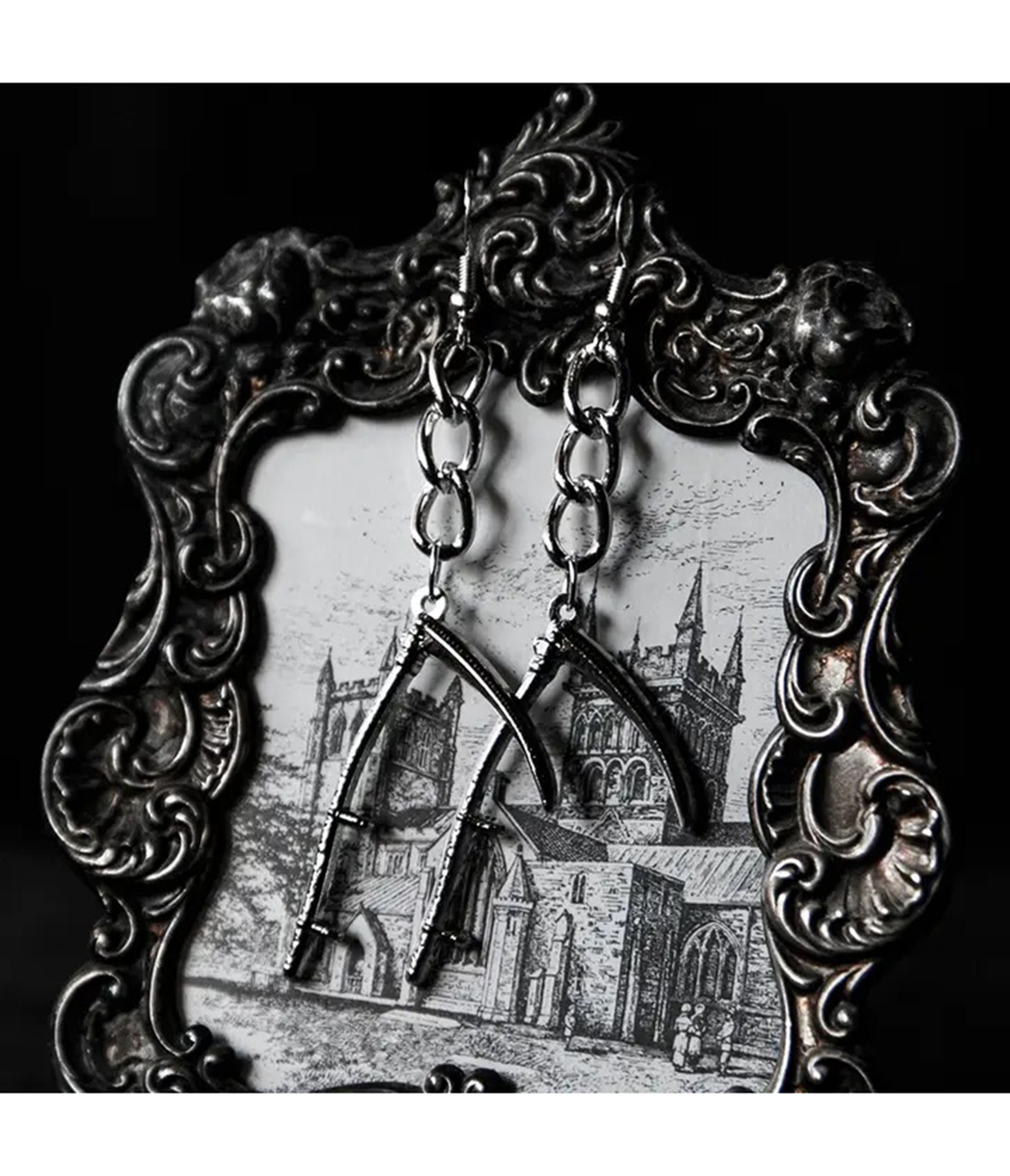 Silver Scythe Dangle Earrings