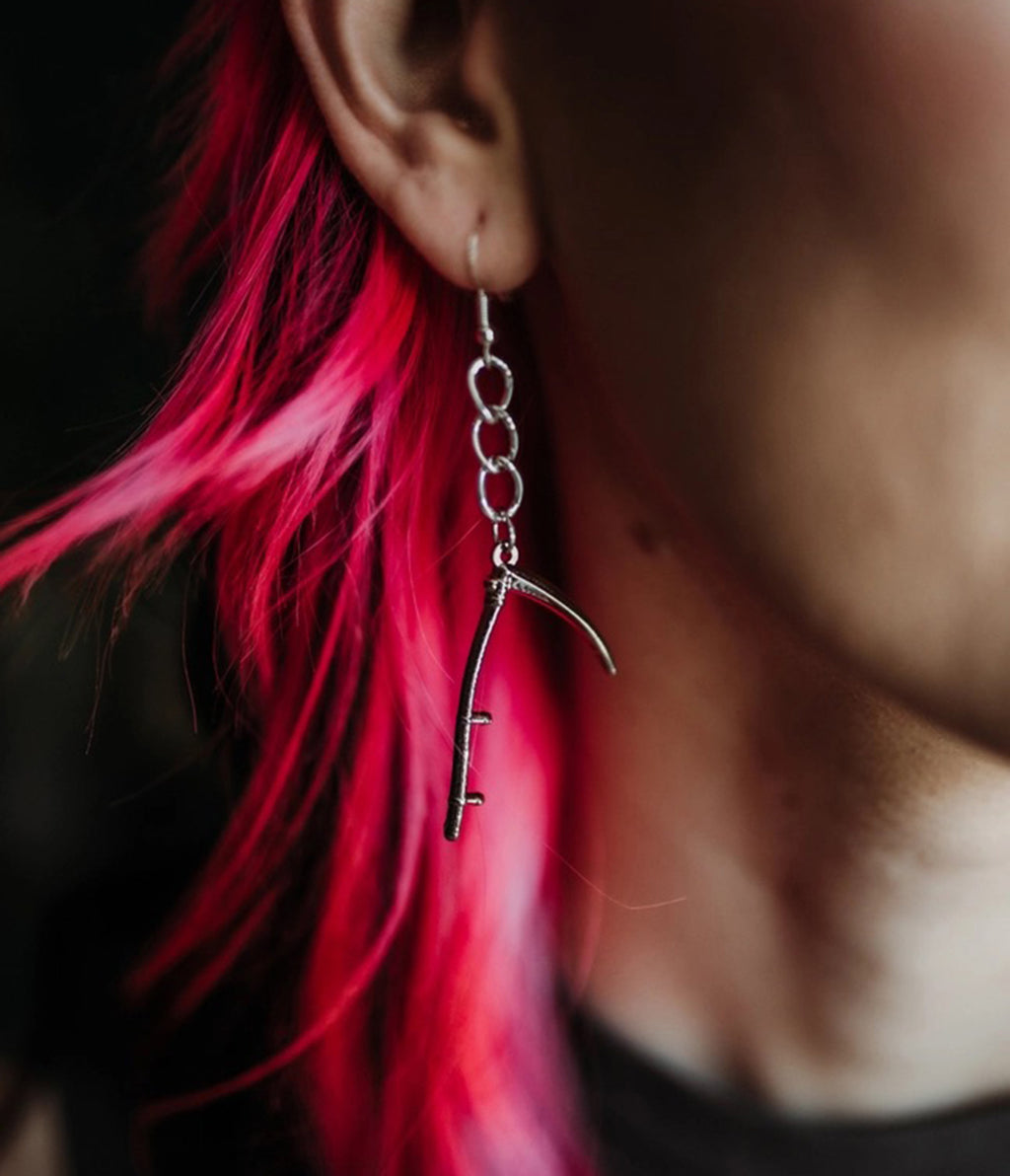 Silver Scythe Dangle Earrings