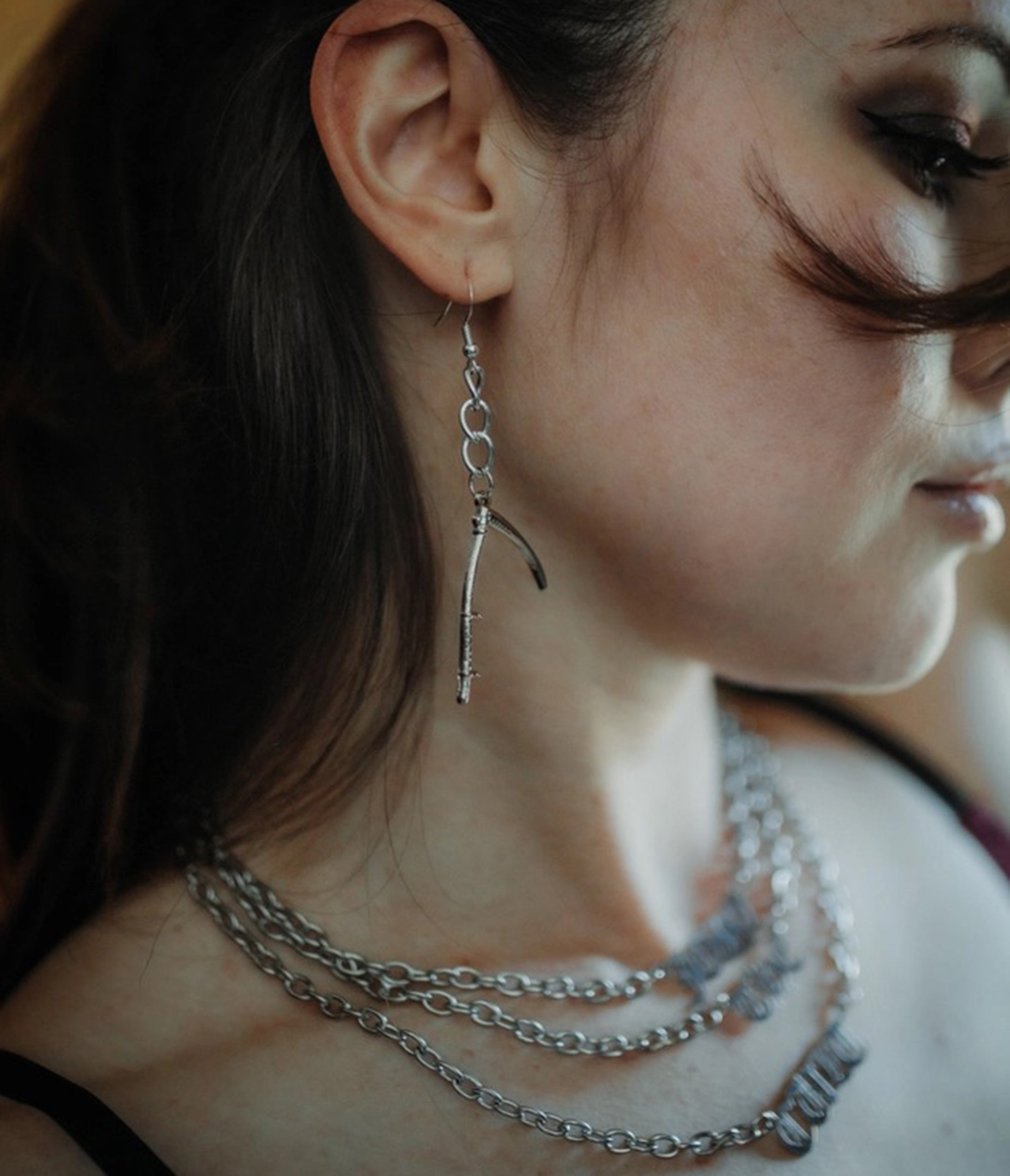Silver Scythe Dangle Earrings