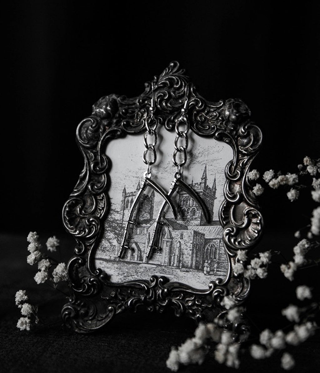 Silver Scythe Dangle Earrings