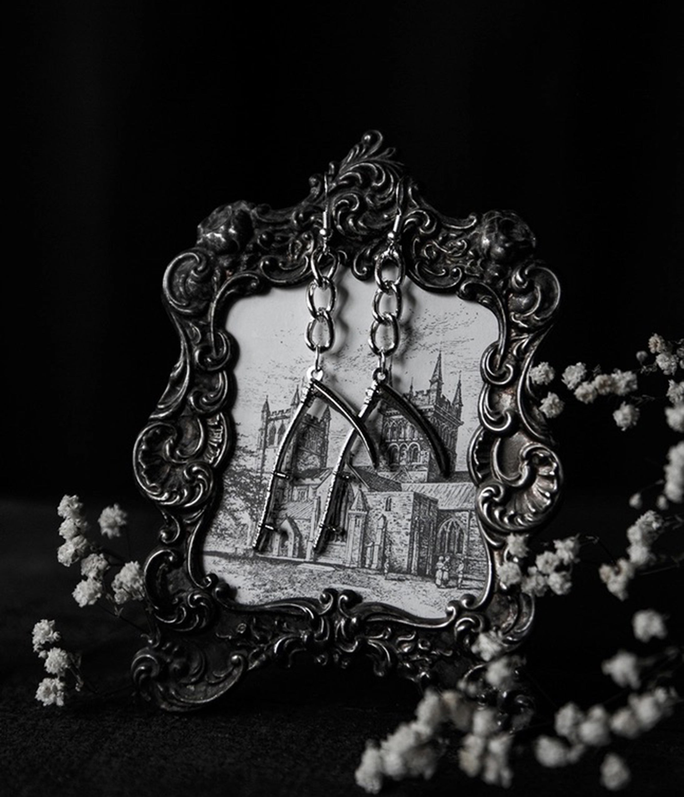 Silver Scythe Dangle Earrings