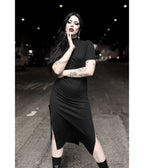 Black Mock Neck Seer Midi Dress