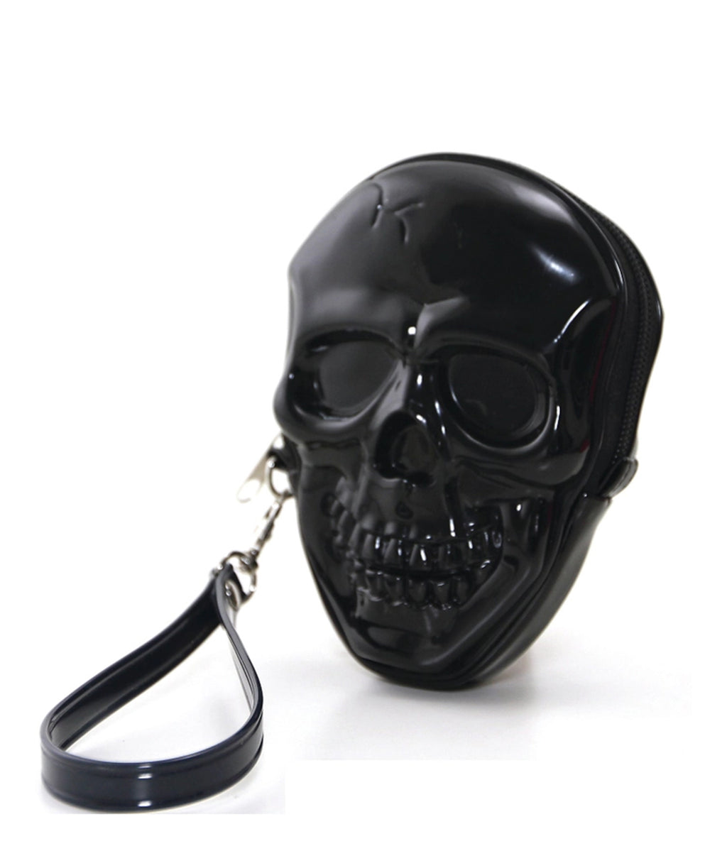 Black Skull Patent Leatherette Wristlet