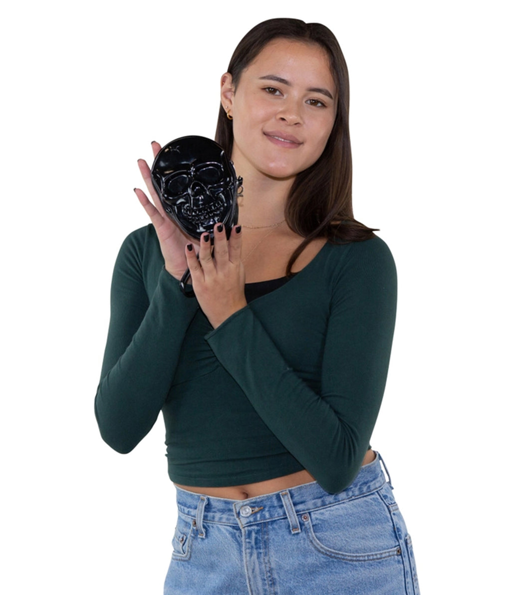 Black Skull Patent Leatherette Wristlet