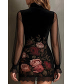Black Floral & Mesh Overlay Mini Dress