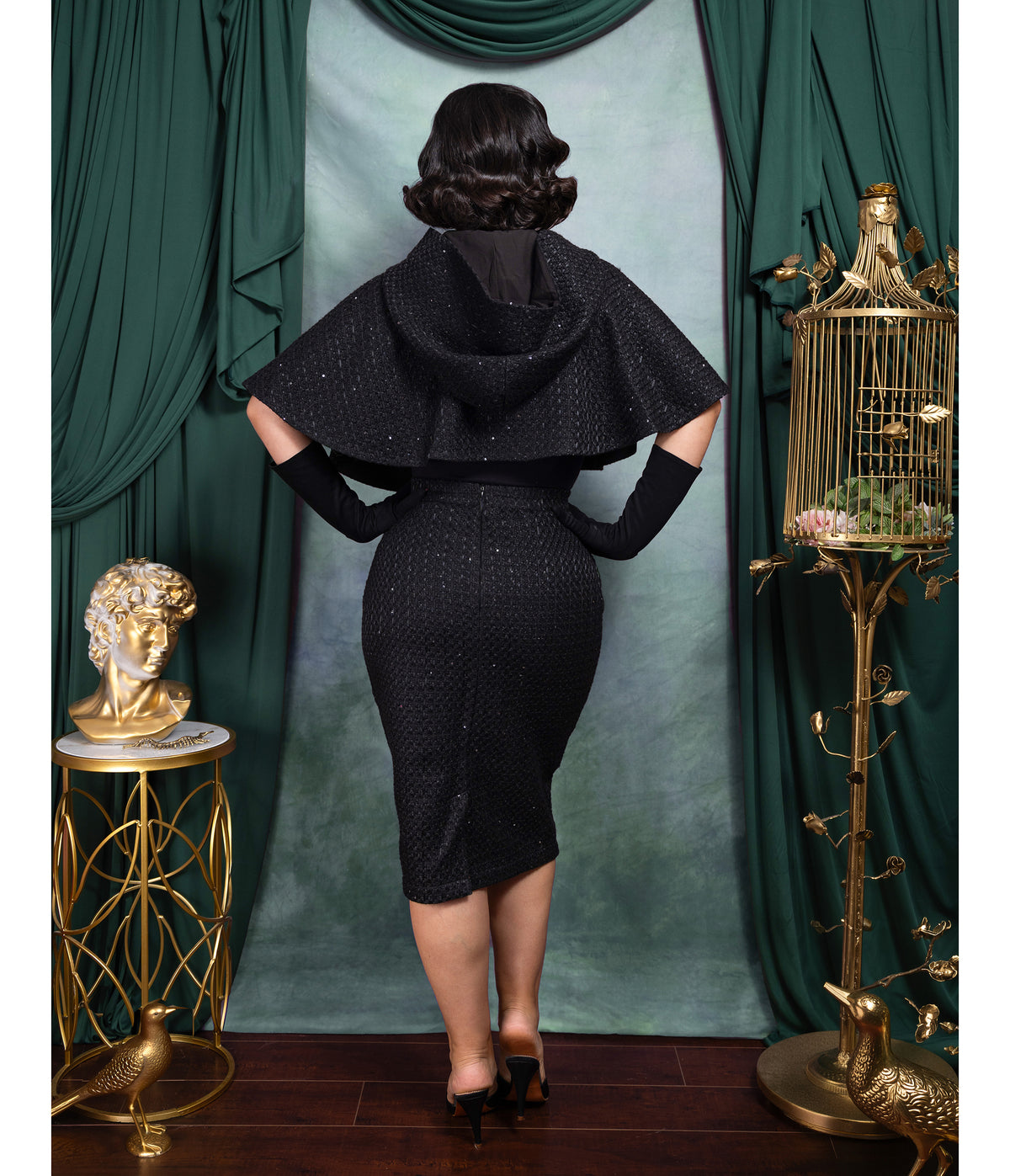 Black Sequin Tweed Helena Capelet & Skirt Set