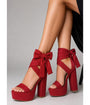Red Bow Ankle Strap Platform Heels