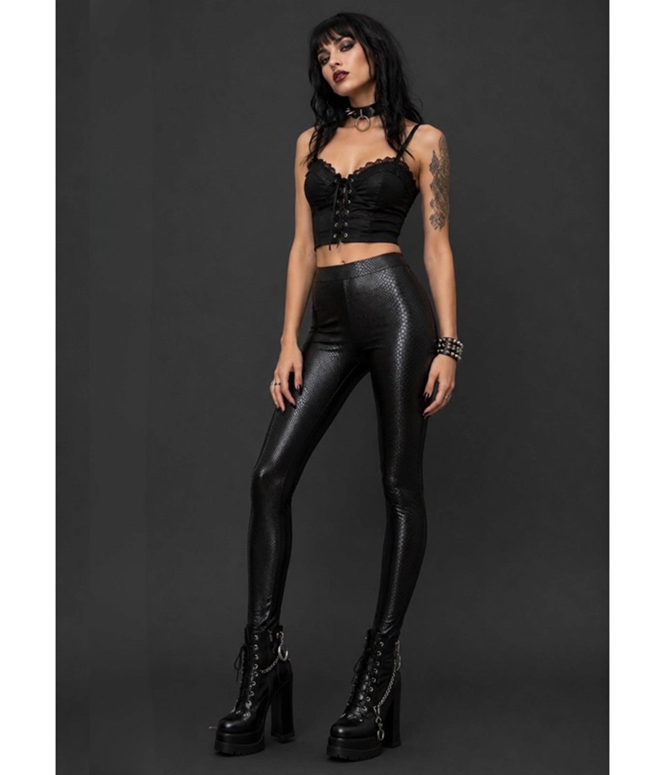 Black Snake Print High Waisted Leggings