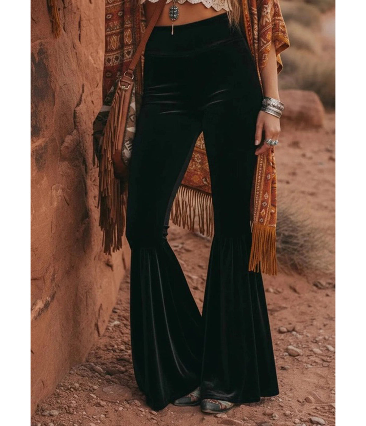 Black Velvet Bell Bottom Pants