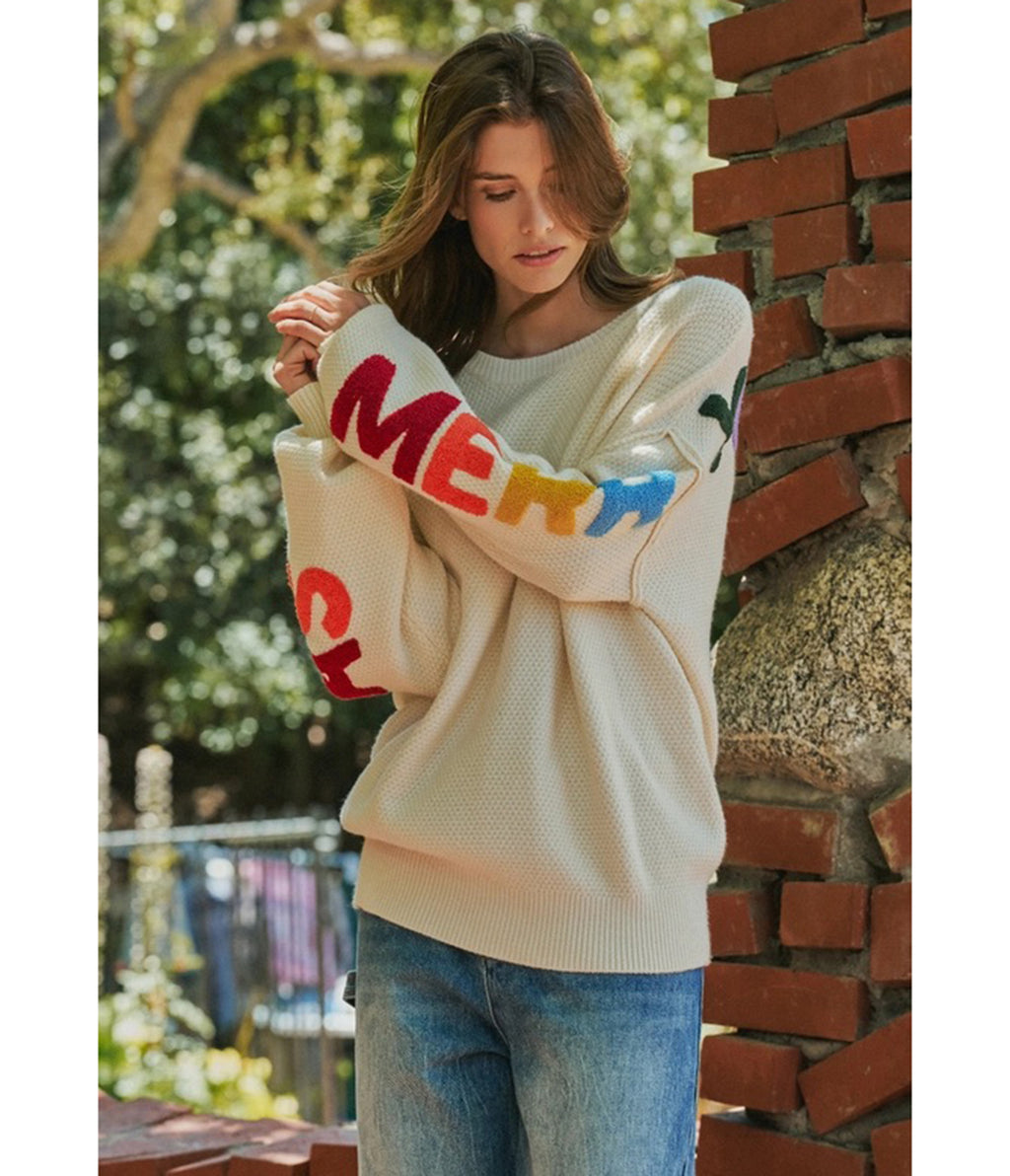 Rainbow Graphic Merry Christmas Oversized Sweatshirt