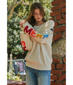 Rainbow Graphic Merry Christmas Oversized Sweatshirt