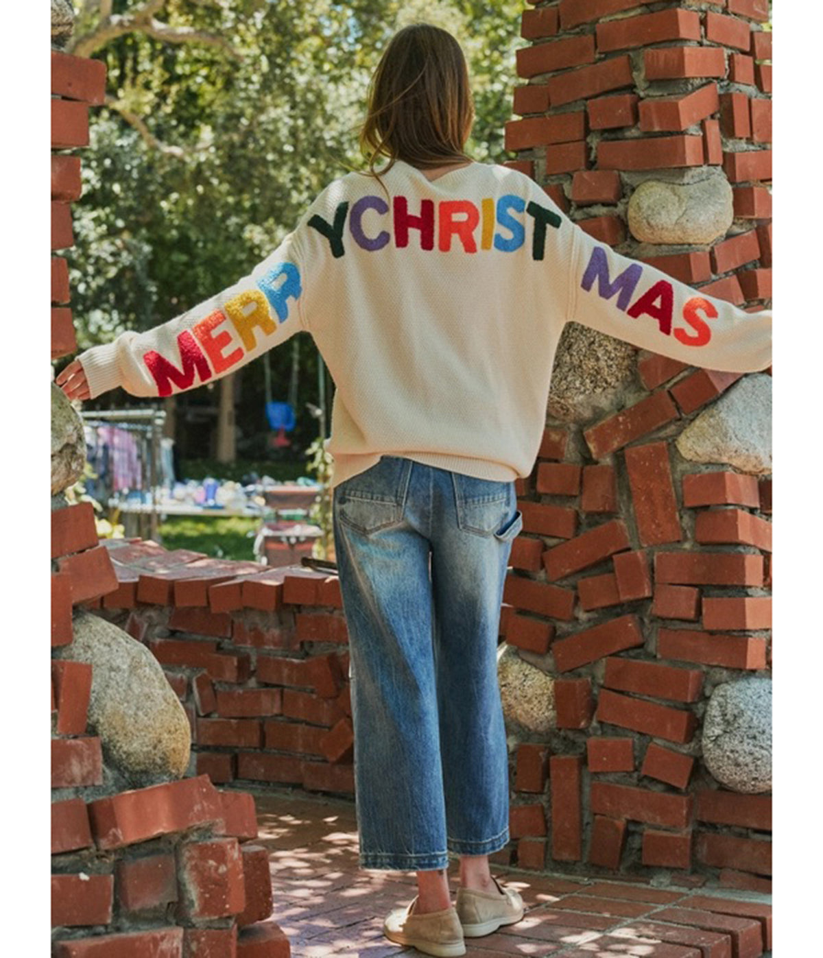 Rainbow Graphic Merry Christmas Oversized Sweatshirt