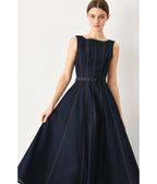 Dark Denim Sleeveless Belted Midi Dress