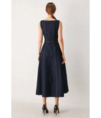 Dark Denim Sleeveless Belted Midi Dress