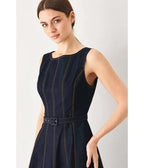 Dark Denim Sleeveless Belted Midi Dress