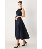 Dark Denim Sleeveless Belted Midi Dress