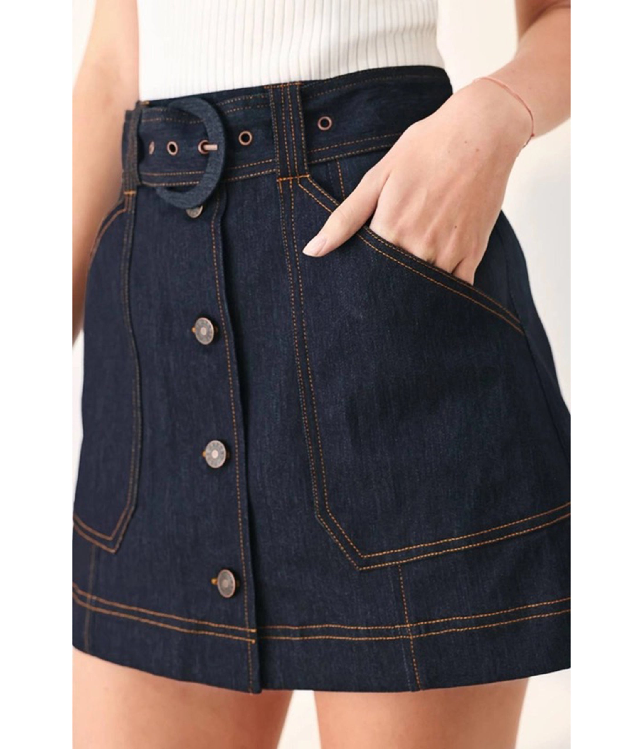 Dark Blue Denim Belted Skort