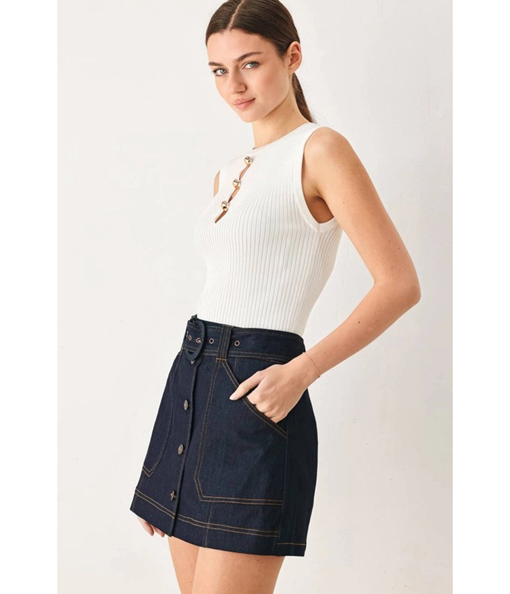 Dark Blue Denim Belted Skort