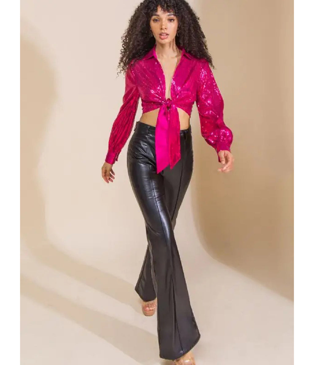 Black Faux Leather High-Waisted Flare Pants