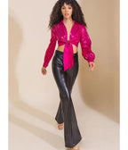 Black Faux Leather High-Waisted Flare Pants
