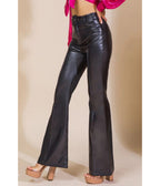 Black Faux Leather High-Waisted Flare Pants