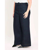 Plus Size Dark Denim High-Waisted Wide-Leg Pants