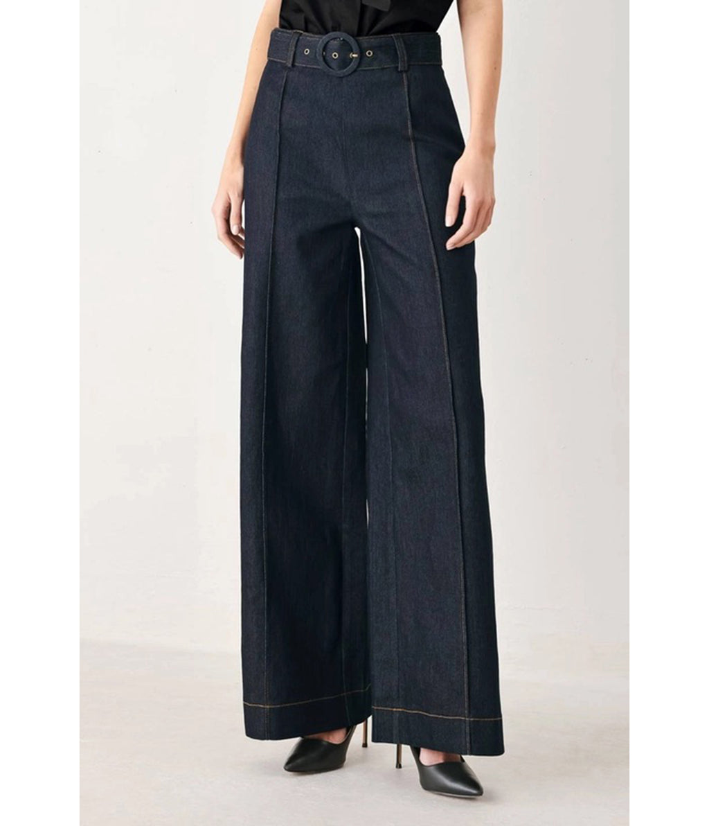 Dark Denim High-Waisted Wide-Leg Pants