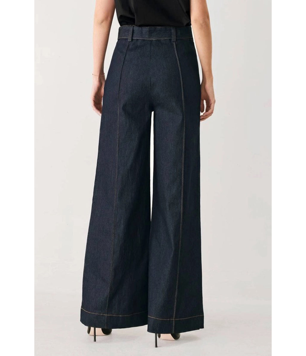 Dark Denim High-Waisted Wide-Leg Pants