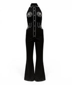Black Spiderweb Embroidered Studded Western Jumpsuit