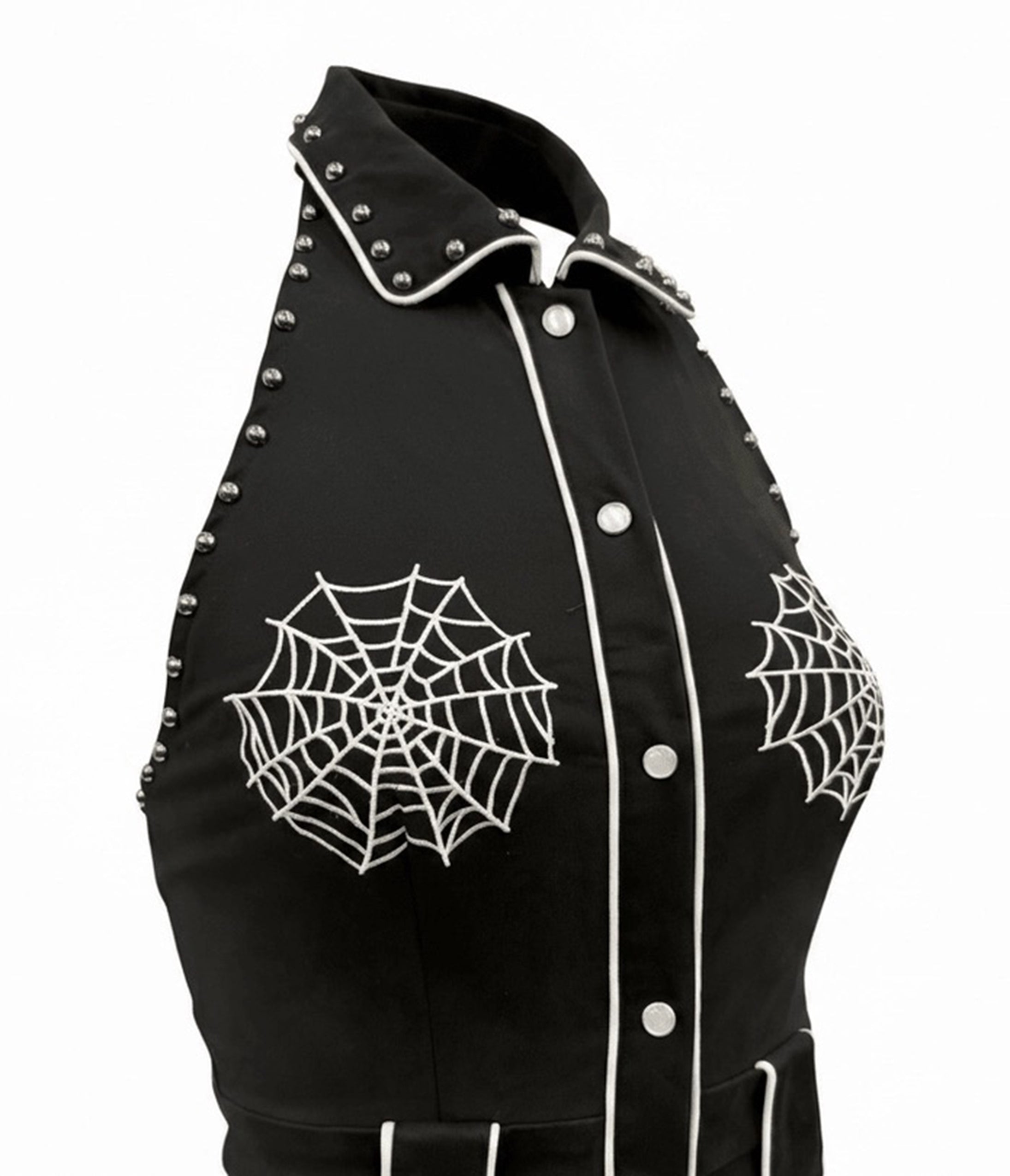 Black Spiderweb Embroidered Studded Western Jumpsuit