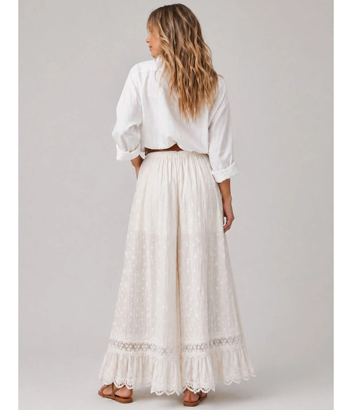Ivory Clip Dot & Lace Wide Leg Pants