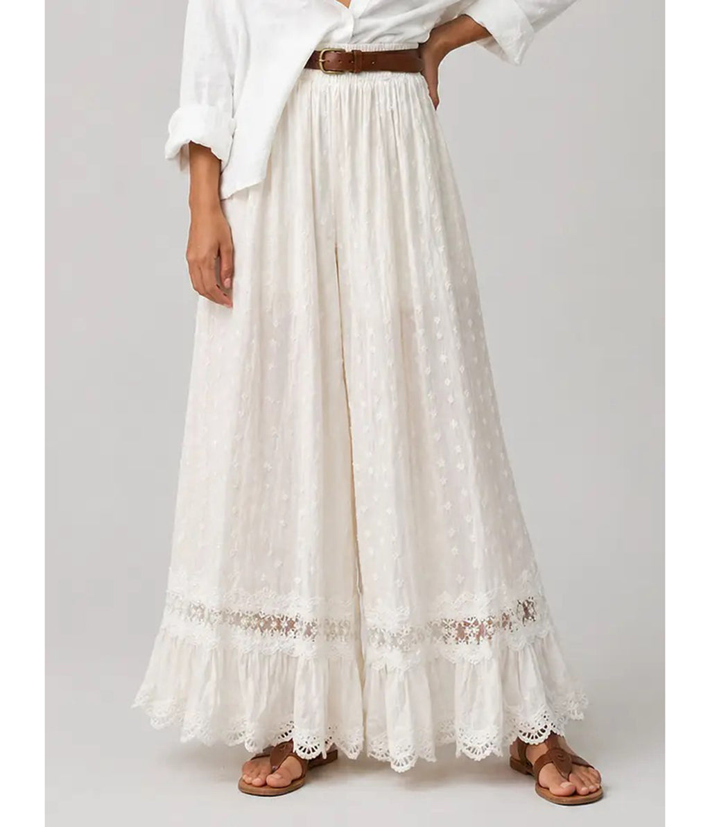 Ivory Clip Dot & Lace Wide Leg Pants