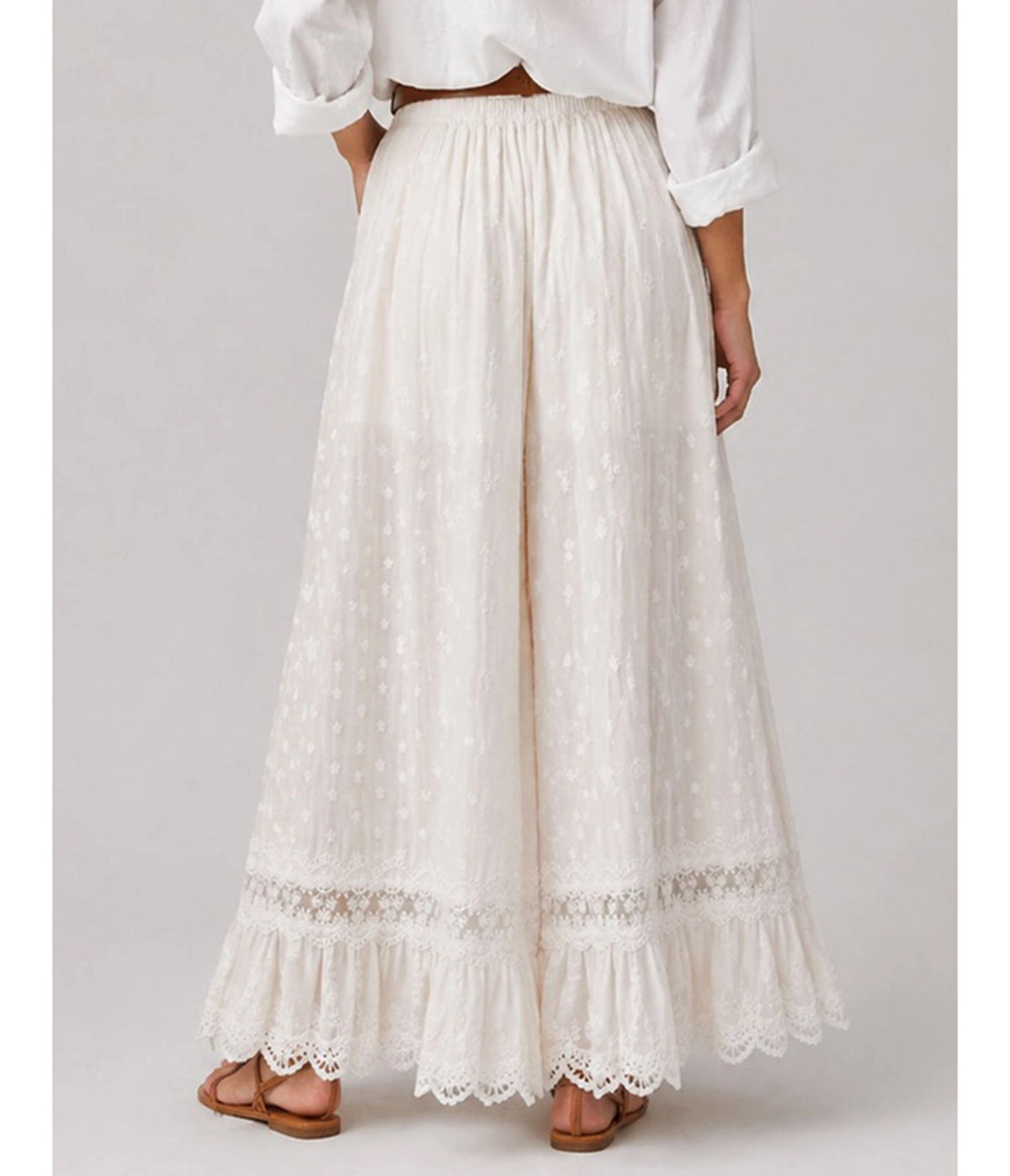 Ivory Clip Dot & Lace Wide Leg Pants