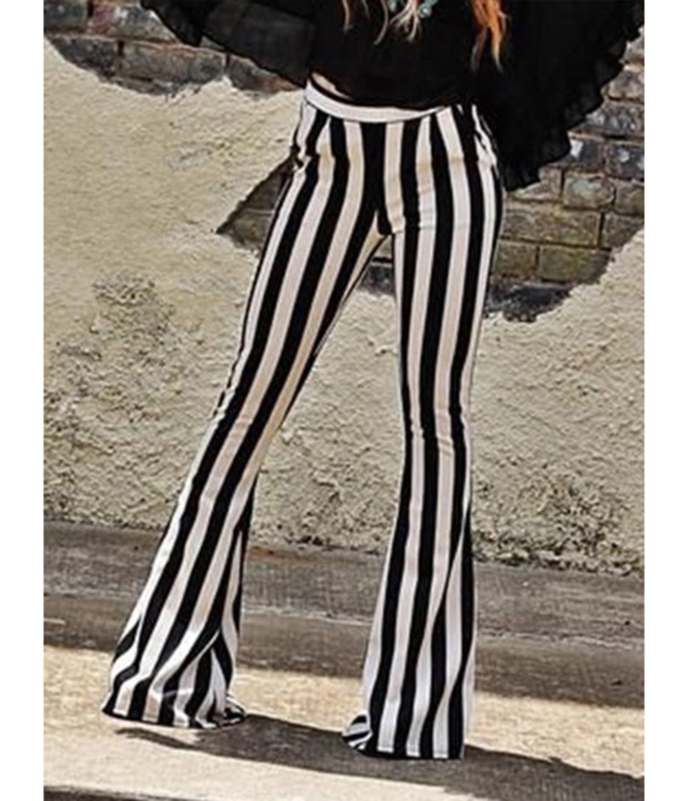 Black & White Stripe Bell Bottom Flare Pants
