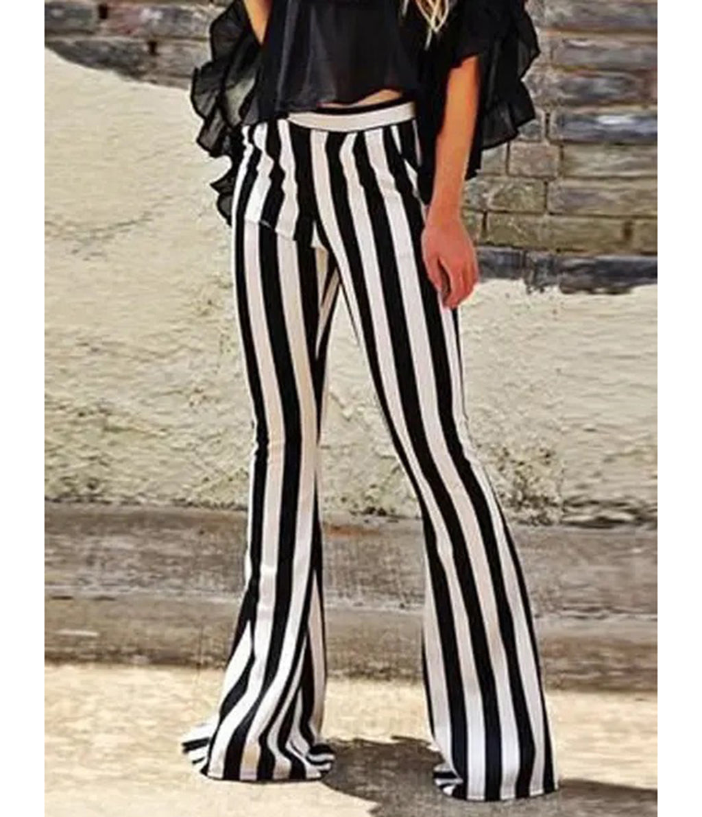 Black & White Stripe Bell Bottom Flare Pants