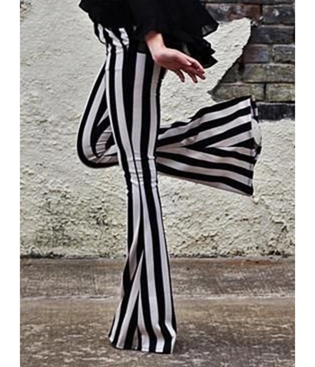 Black & White Stripe Bell Bottom Flare Pants