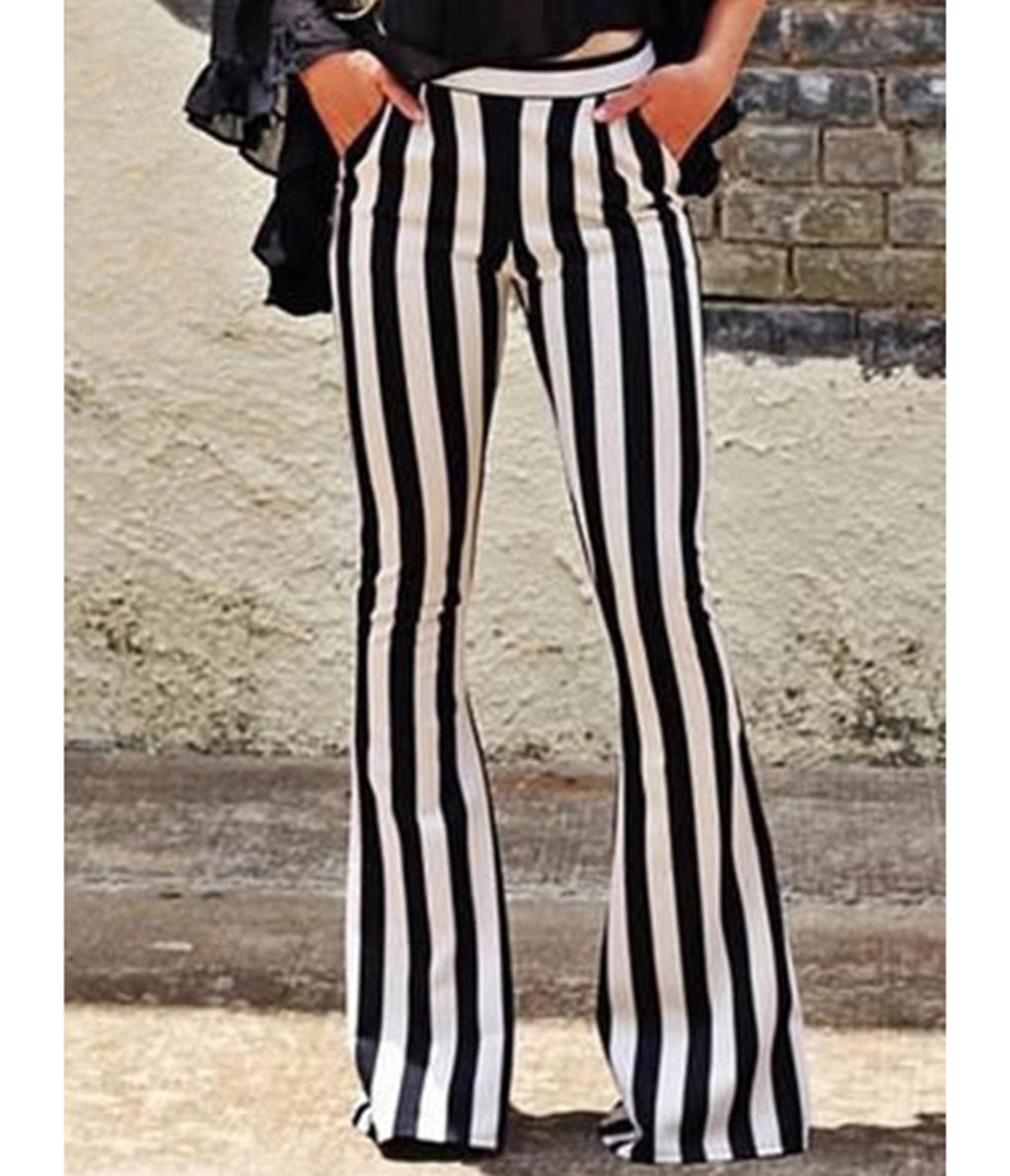 Black & White Stripe Bell Bottom Flare Pants
