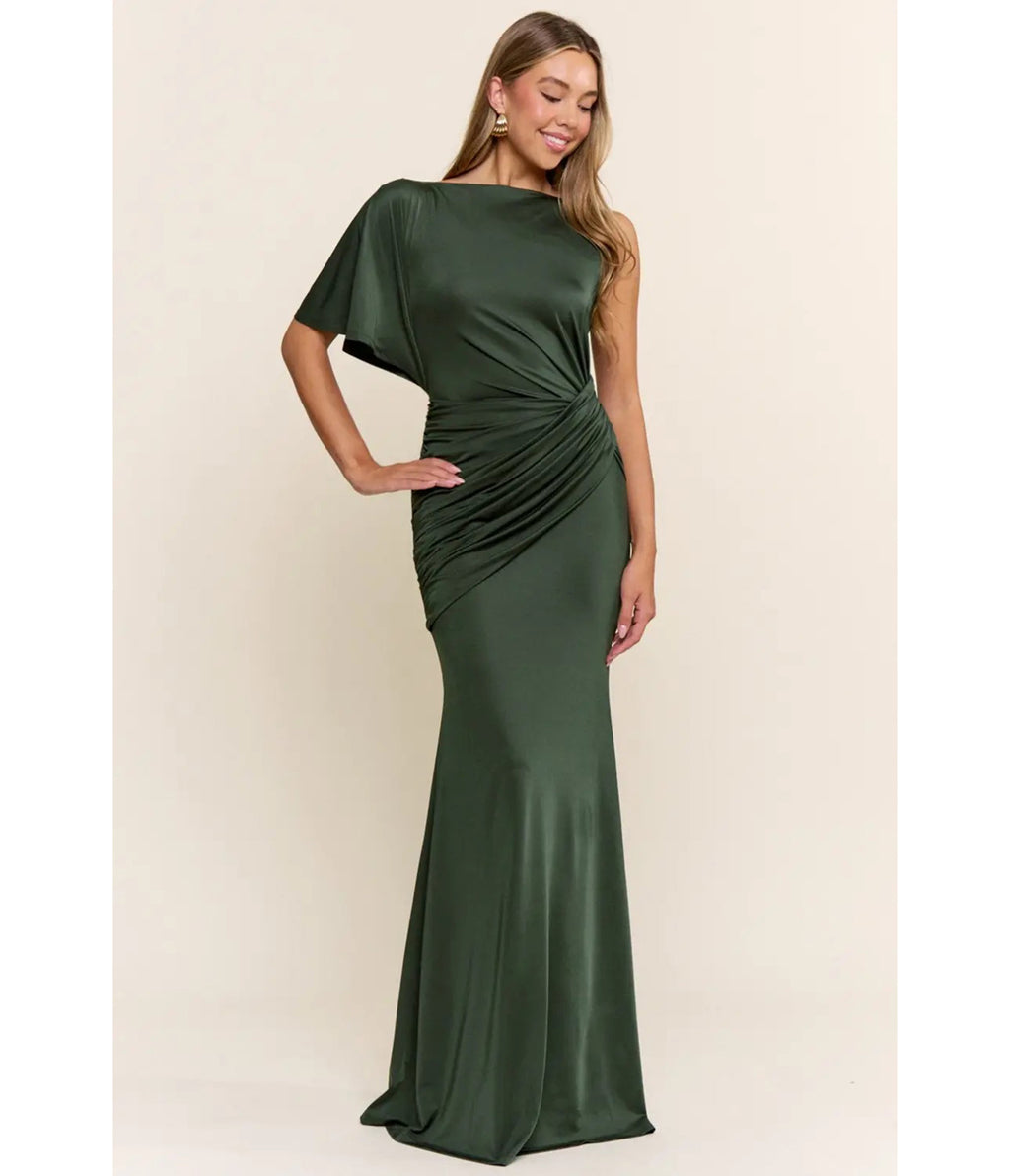 Emerald Green Ruched Maxi Dress