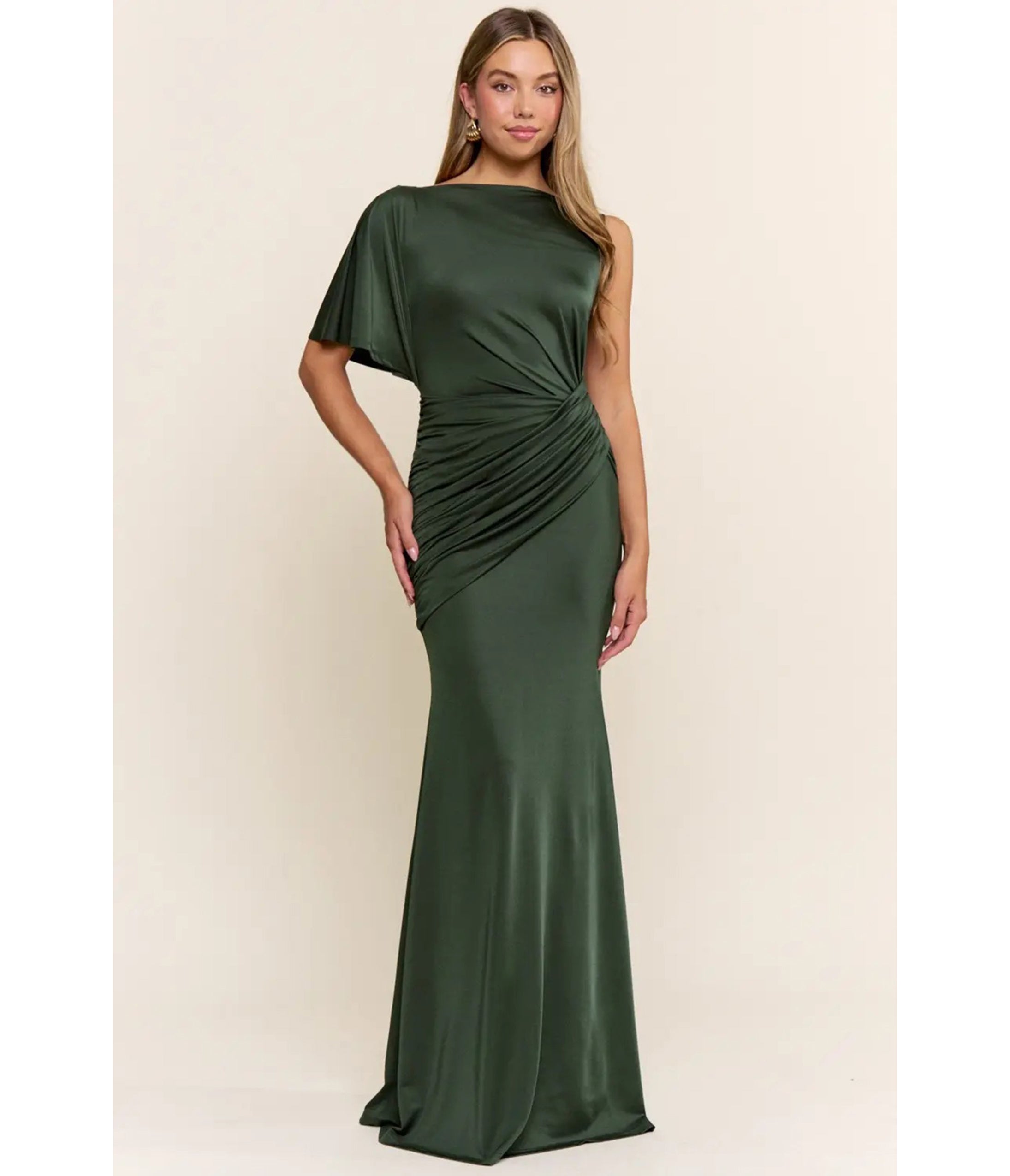 Emerald Green Ruched Maxi Dress