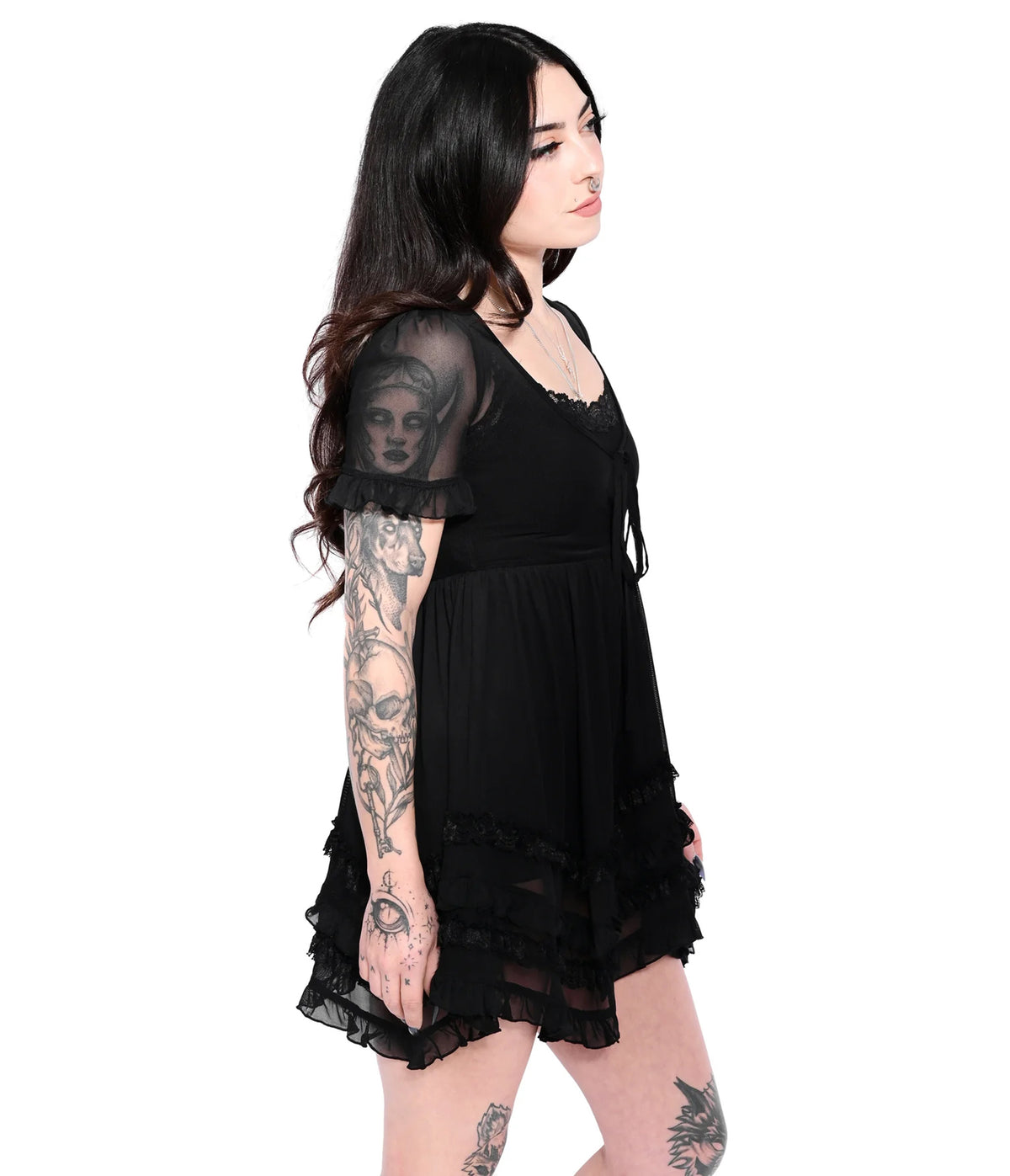 Foxblood Black Sheer Mesh Coralie Babydoll Dress