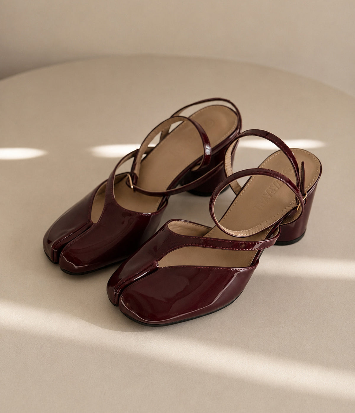 Burgundy Patent Leatherette Tabi Pumps