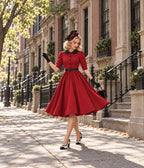 Burgundy & Black Peter Pan Collar Swing Dress