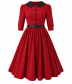 Burgundy & Black Peter Pan Collar Swing Dress