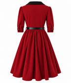 Burgundy & Black Peter Pan Collar Swing Dress