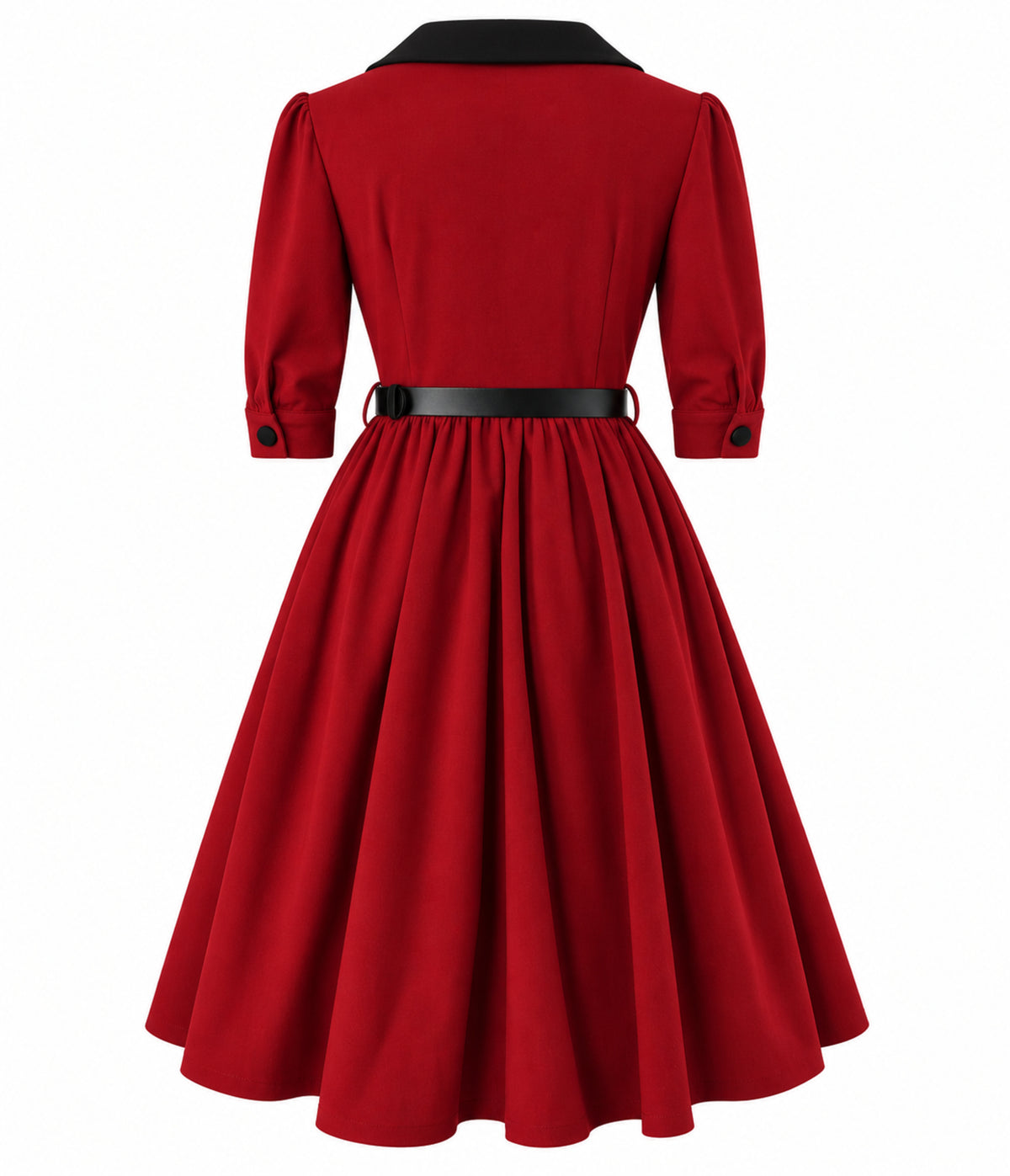 Burgundy & Black Peter Pan Collar Swing Dress