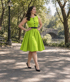 Chartreuse & Black Sleeveless Belted Swing Dress