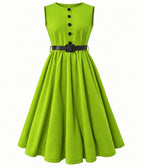 Chartreuse & Black Sleeveless Belted Swing Dress